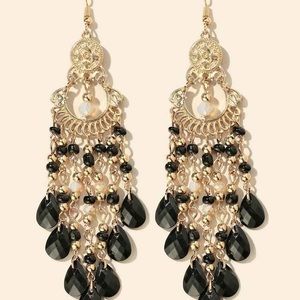 Boho Goldtone Beaded Drop Earrings
